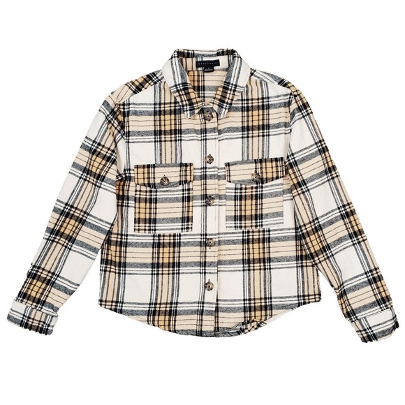 Sanctuary Button Down Plaid Shacket Womens Sz S Oversized Toffee - Picture 1 of 10